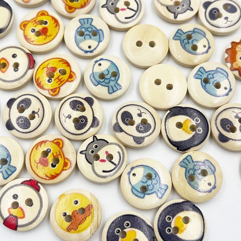 100 Pcs 2 Hole Cute Animal Wood Buttons Clothing Home Sewing ...