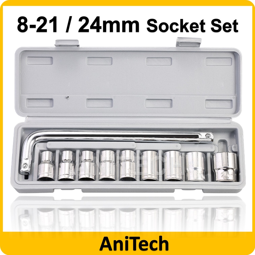 10pcs 8MM 21 / 24MM 1/2'' L Type Spanner Box Socket Set Box Set