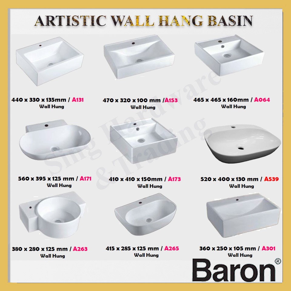 Baron A173 Artistic wall and Top mount Basin with Free topup waste