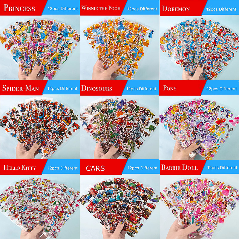 10Pcs Different 3D Sticker Bubble Sticker Cartoon Pony Frozen Spiderman ...