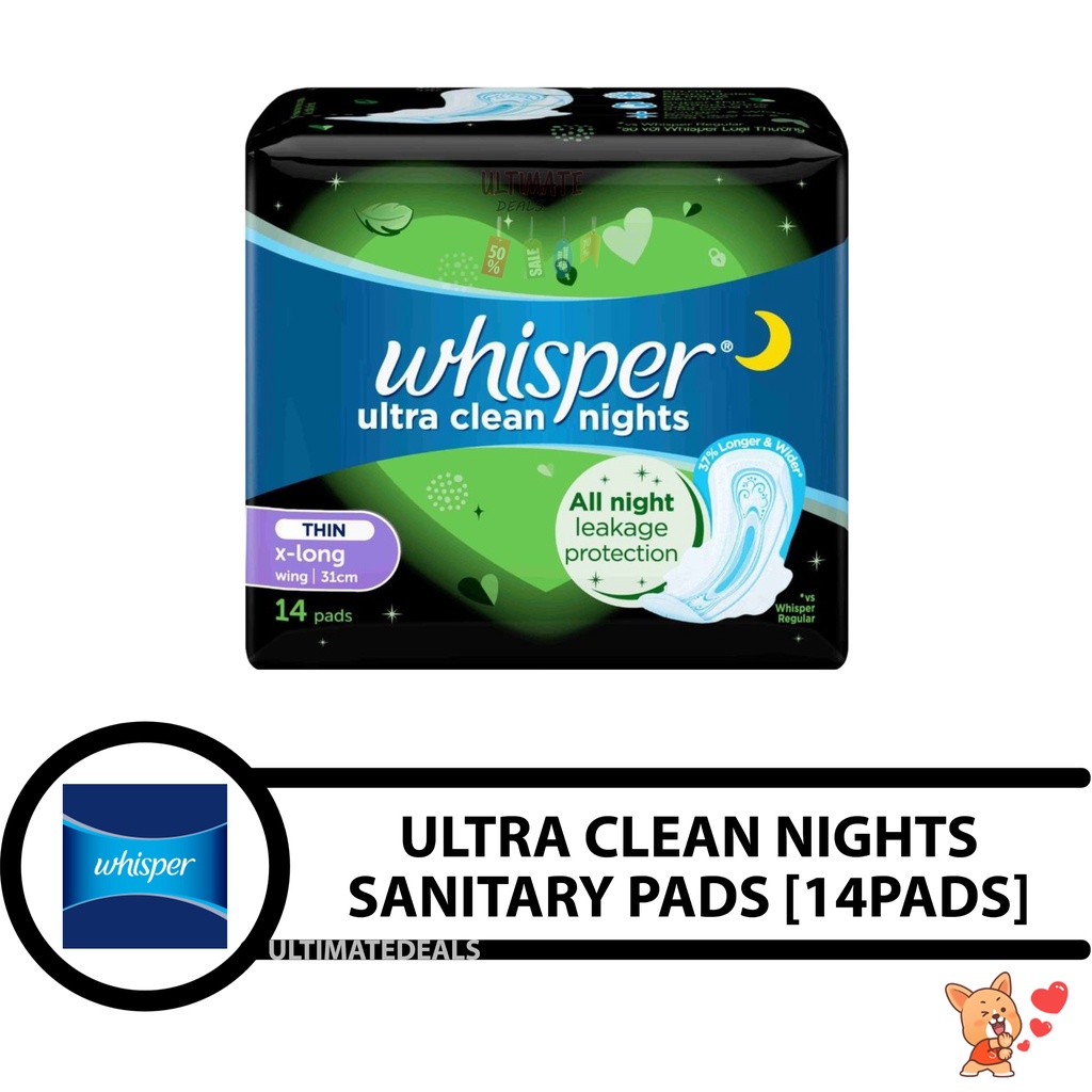 WHISPER Ultra Clean Nights Sanitary Pads With Wings (31cm) | Shopee ...