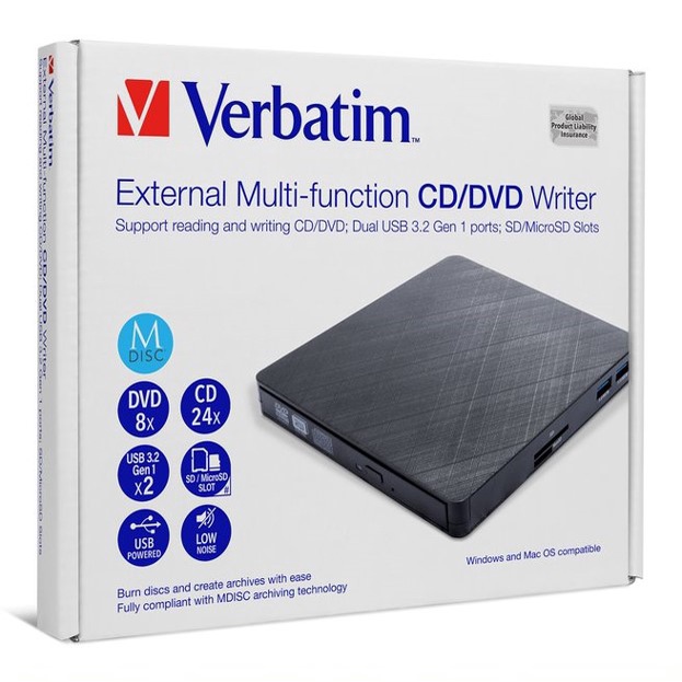 Verbatim External Multi function CD/ DVD Writer USB 3.2 GEN 1 with hub ...