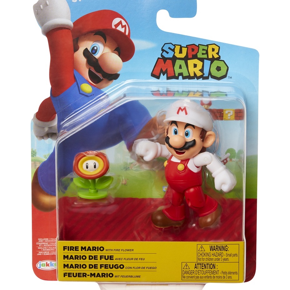 Super Mario 4-inch Fire Mario with Fire Flower Articulated and Bendable ...