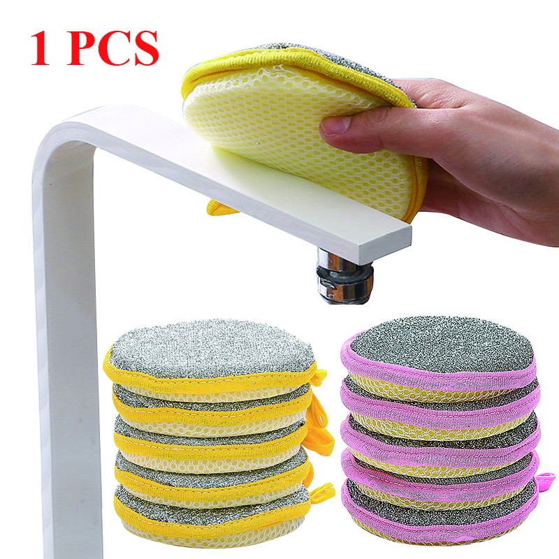 1 Pcs Double Side Round Dishwashing Sponge, Multi-Purpose Kitchen ...