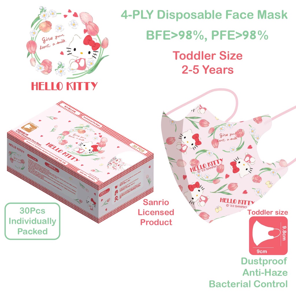 HELLO KITTY 3D Disposable Mask /4 ply /Toddler 2-5 years/ BFE > 98% PFE ...