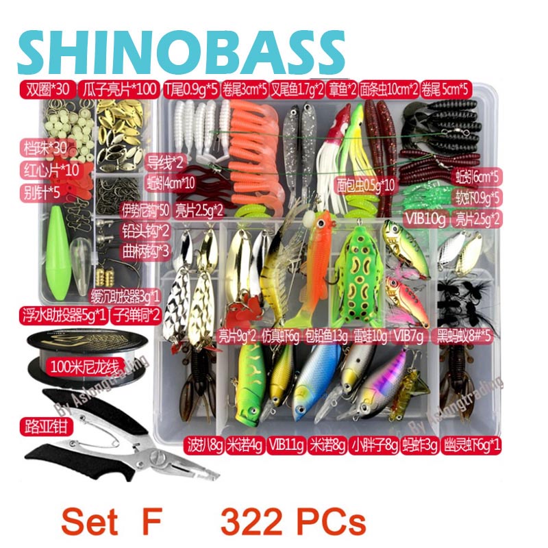 322PCs Lure Fishing Tackle Set Bait Box Kit Hard Sort Frog Minnow ...