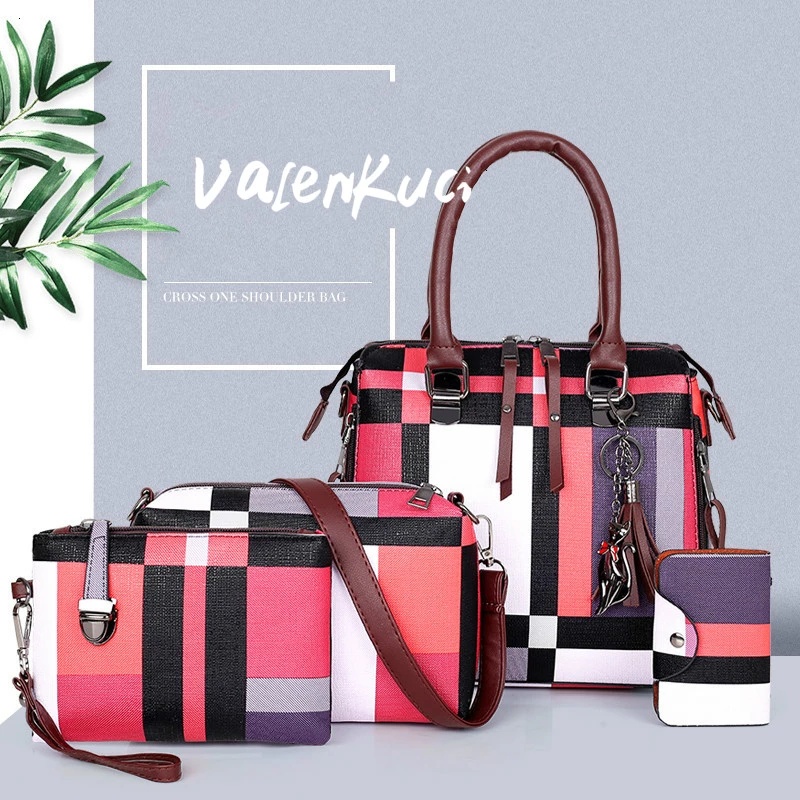 Composite Bags for Women Luxury Handbag Sets 4pcs/set Designer 4Pcs Plaid Pattern Handbag Set