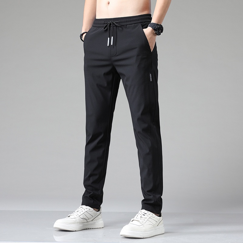 Summer Thin Korean Men's Casual Pants Slim Fit Stretch Drawstring Waist ...