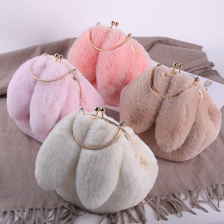 Plush Bunny Bucket Ear Bag, Cute Drawstring Crossbody Bag, Small