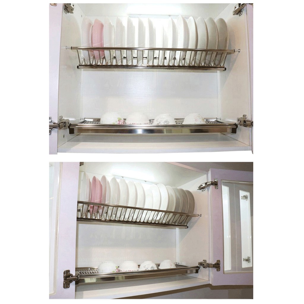 2 Tier Stainless Steel 304 Kitchen Cabinet Mounted Dish Drying Rack Organizer 5 Sizes Shopee Singapore