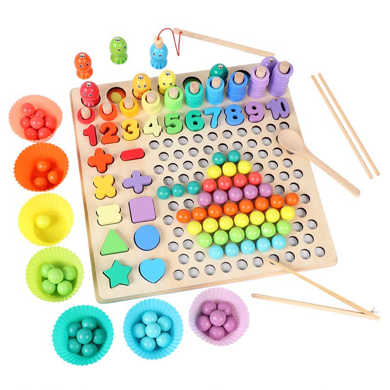 Montessori Toys Wooden Hands Brain Training Clip Beads Puzzle Board ...