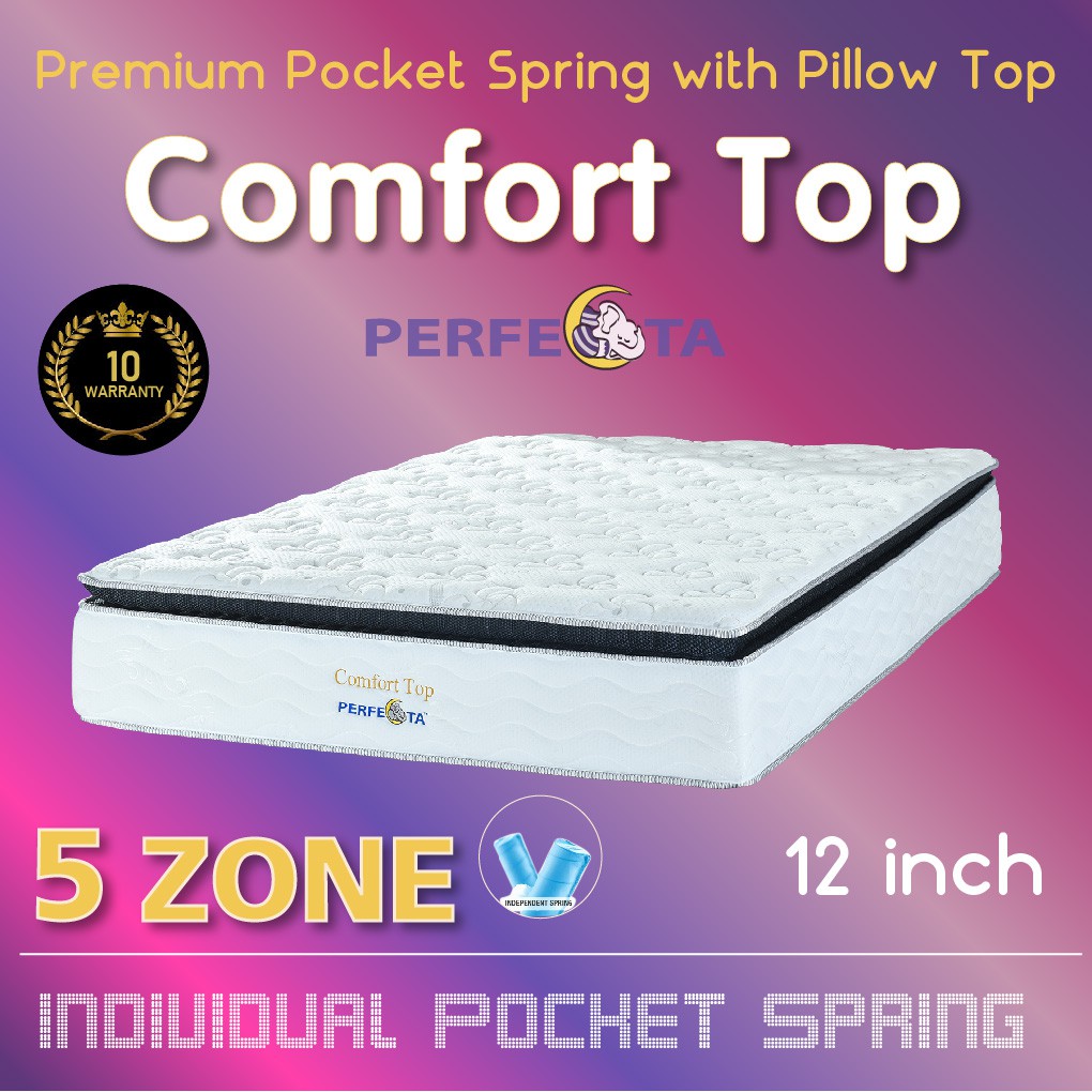 Perfecta Comfort Top 5 Zone Pocket Spring with Pillow TOP 12 Inch