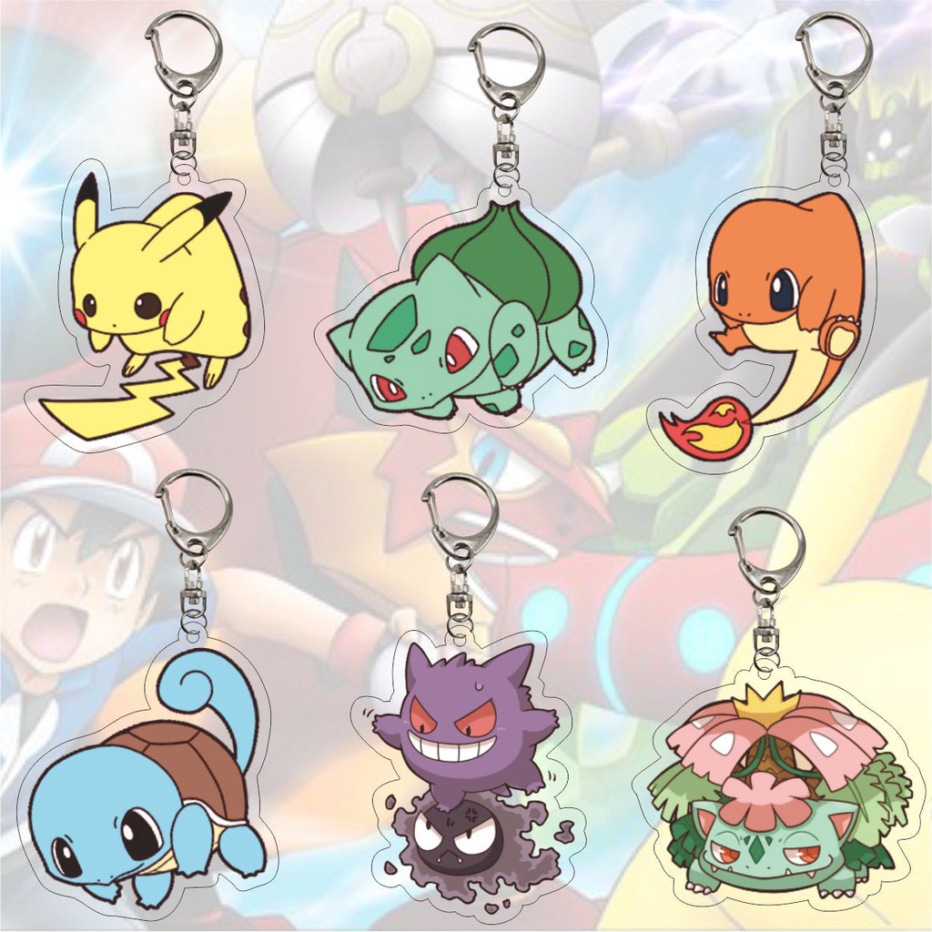 Pikachu Bulbasaur Charmander Squirtle Gengar Jigglypuff Keychain Pokemon  Acrylic Bag Pendant Key Ring