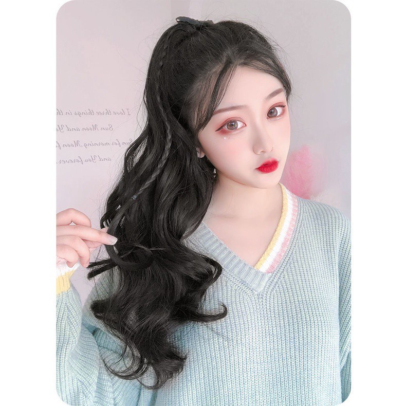 Wig Ponytail Female Long Curly Hair Bandage Style Pear Flower Fake Ponytail Big Wave Lifelike Mid length Short Wig Shopee Singapore