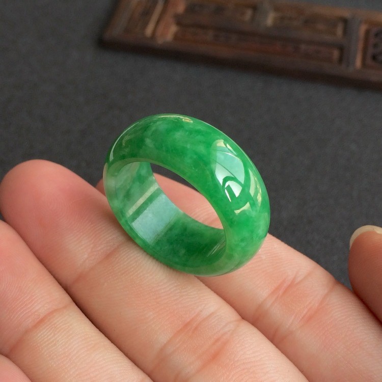 Myanmar full green jade dry green ring jade color jade ring men and ...