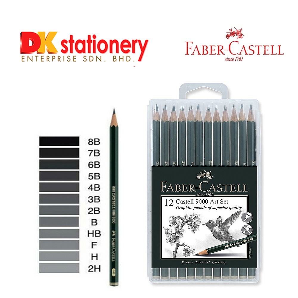 Faber-Castell 9000 Graphite Pencil Art Set 12pcs Drawing, Sketching &  Shading for Artist & Students