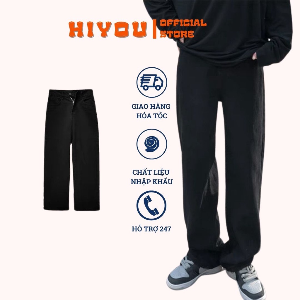 Hiyou Men And Women Black Baggy Jeans, Black Baggy Jeans, Wide-Legged ...
