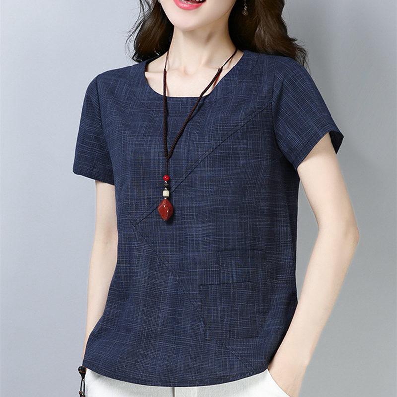 Linen Cotton Ladies Tops Women's Summer Blouses Casual Loose Short Sleeve Shirt Female Plus Size Women Clothing