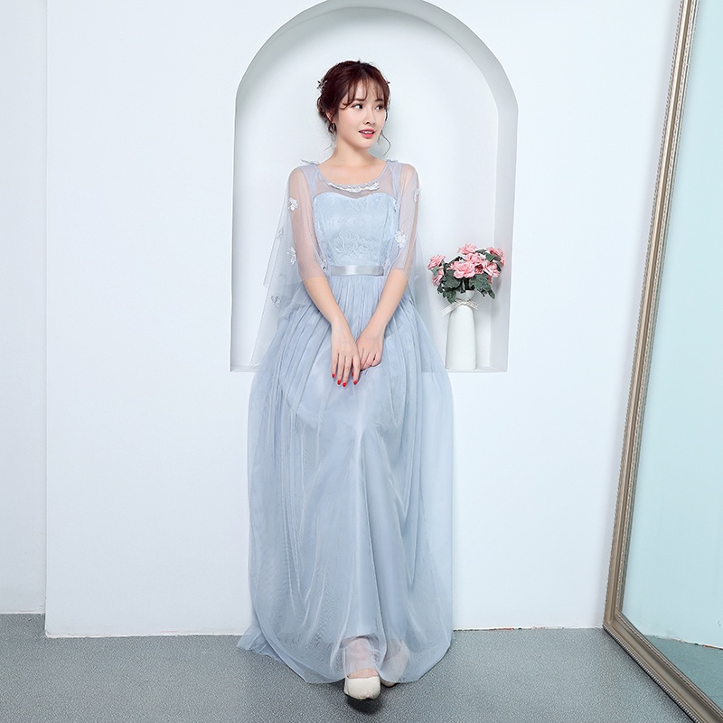 Maxi Dress Korean Bridesmaid Korean Style Shoulder Blue Gray Bridesmaid  Dresses Slim Fit For Evening Events