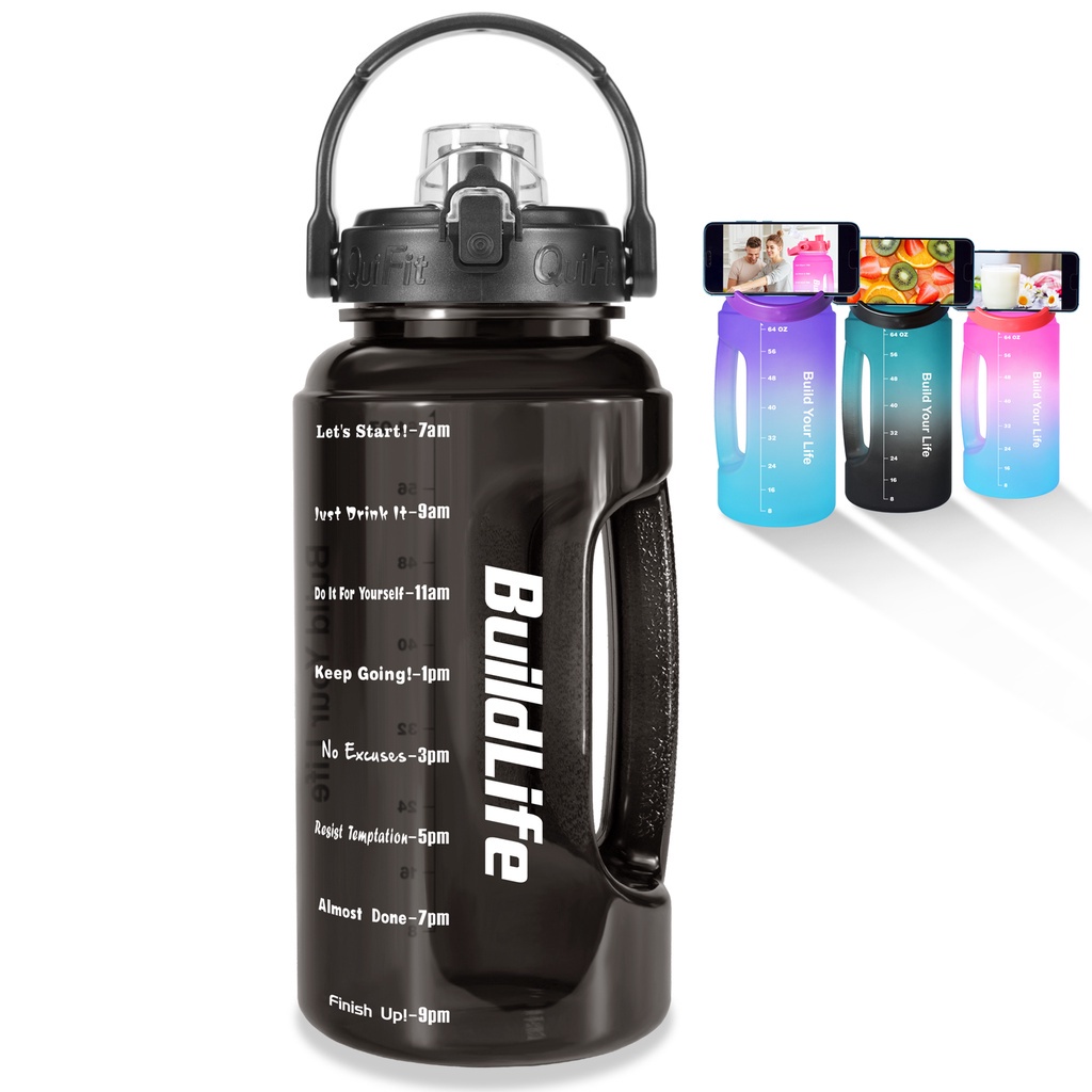 QuiFit Wide Mouth Water Bottle Motivational Tumbler Flip Lid Without Straw For Ourdoor Gym and