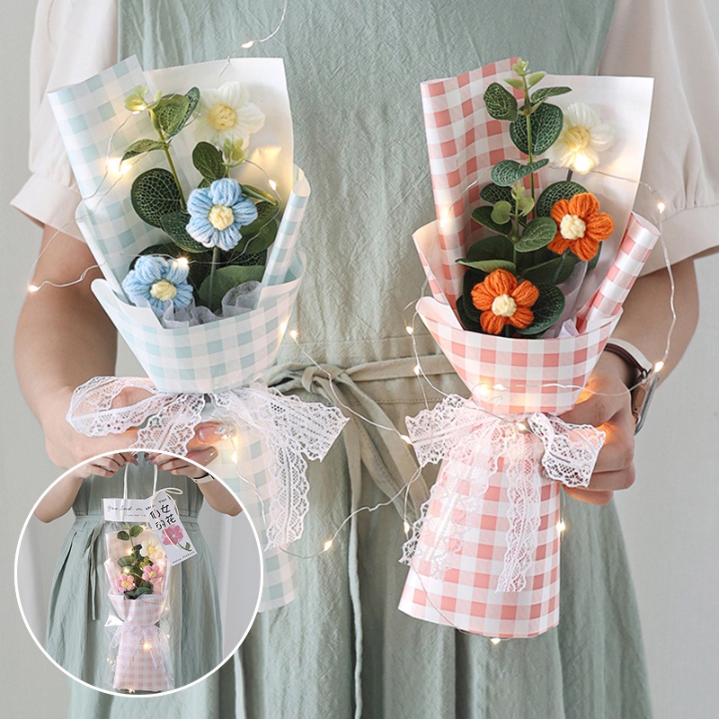 Artificial Flower Bouquet Hand-woven Flowers with LED Light for Mother’s Day Birthday Mother's Day Gifts For Mom