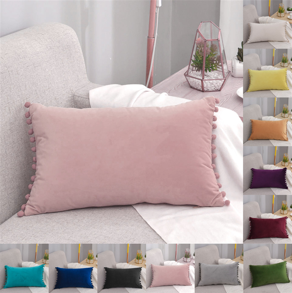 30x50 cm Colorful Rectangle Pom Poms Velvet Soft Plain Cushion Cover Throw Pillow Case with Zipper Bed Car Office Boat Livingroom House Couch Home Decoration Shopee Singapore