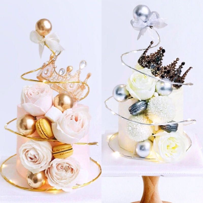 Circular Gold Wire Cake Decoration Circle Silver Birthday Cake Topper ...