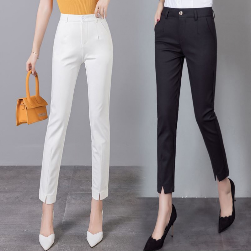 Plus Size S-4XL Suit Long Pants Women Slit High Waist Korean Style