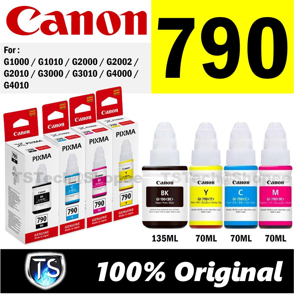 Canon GI 790 BK C M Y Black Cyan Magenta Yellow G1000 G2000 G2010 G3000