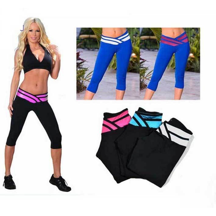 Women Striped Patchwork Yoga Pants Low Waist Sports Tight High Elastic