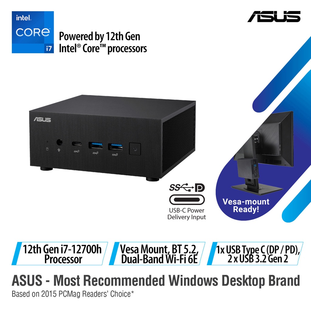 ASUS ExpertCenter Barebone Mini PC PN64 - 12th Gen Intel Core Processors, Intel Iris Xe Graphics, WIFI 6 & Bluetooth 5