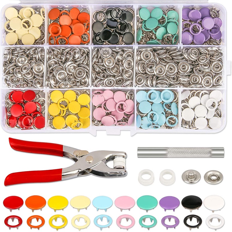 Plier Tool + 100/200 Set 10 Color Metal Sewing Buttons Hollow/Solid Prong Press Studs Snap Fasteners Clothes Bags