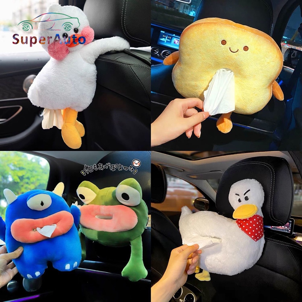 SuperAuto Cartoon Car Tissue Box Car Hanging Type Drawer Box Cover Car Seat Back Armrest Box Tissue Bag