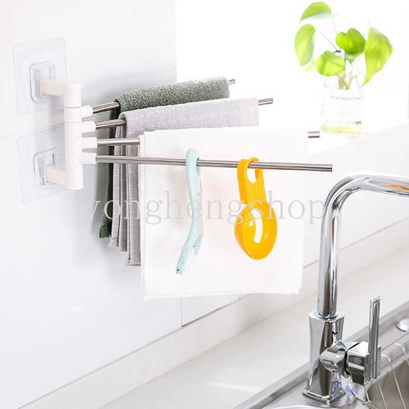 Wall Mounted Towel Rack Stainless Steel Rotating Bath Rail Hanger Towel ...