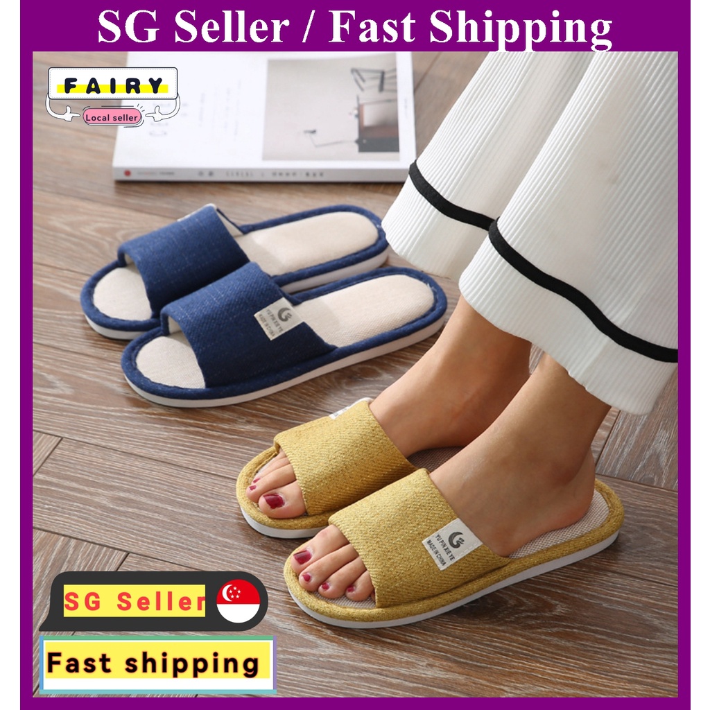 (SG Seller) Japanese Indoor Slipper Anti Slip Linen Men Women Slippers