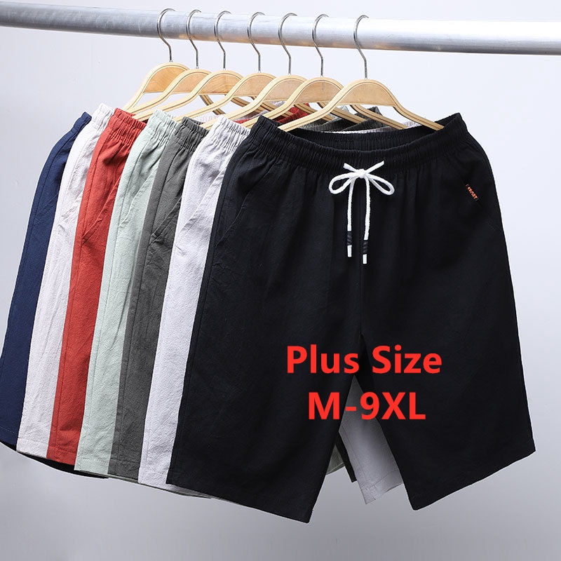 Cotton and Linen Big Size Fat Men Shorts Plain Plus Size Casual