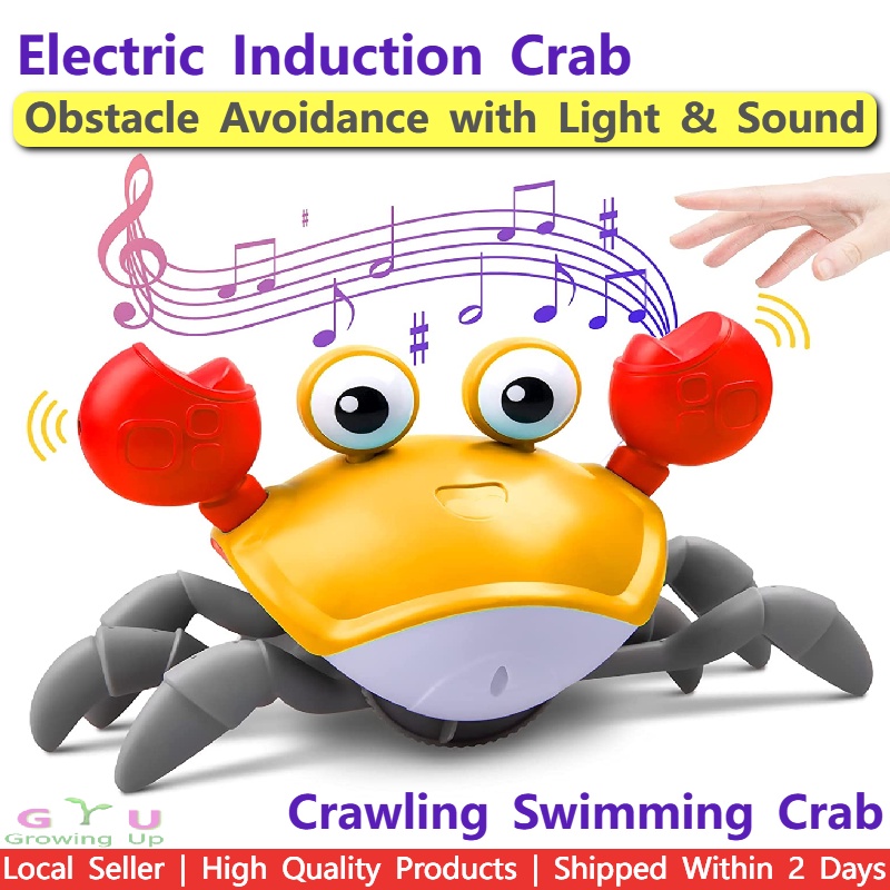 GU [SG stock] Cute Electric Induction Crab Music and LED Light Baby Toy
