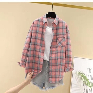 Fashion Women Plaid Shirt Chic Checked Blouse Long Sleeve Female Casual  Print Shirts Loose Cotton Tops