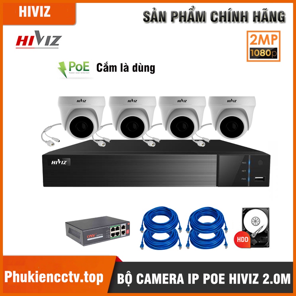 Full Set Of Hiviz 2.0mp FULL HD 1080P IP POE 4Channel Surveillance
