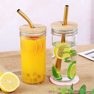 Mason Jars For Drinking Cup Bubble Tea Glass Cup With Bamboo Lid Reusable  Glass Boba Smoothie Cup With Stainless Steel Straw Cup - Glass - AliExpress