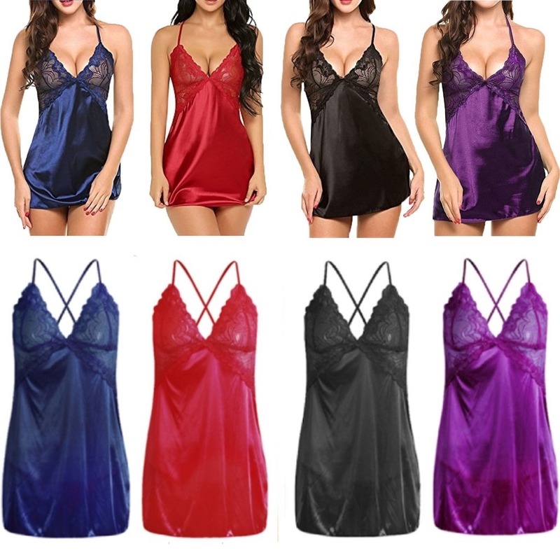 Women Sexy Sleepwear Lace Lingerie Plus Size V Neck Backless Sleep ...