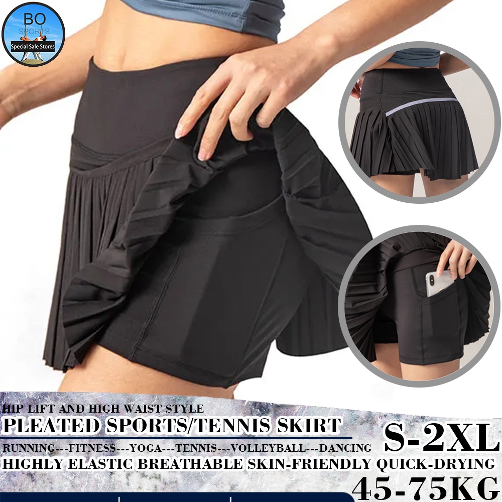 BOSPORT  Pleated skirt sports shorts women anti-glare short skirt running fitness tennis badminton casual shorts