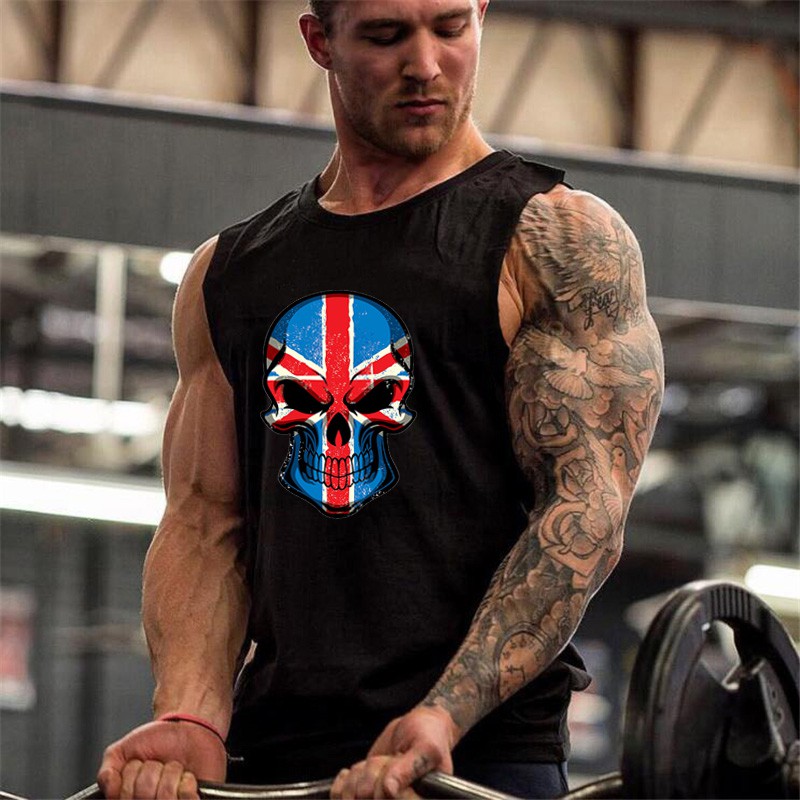 Skulls Graphic Gym Stringer Clothing Bodybuilding Tank Top Men Fitness Singlet Sleeveless Shirt Cotton Muscle Vest