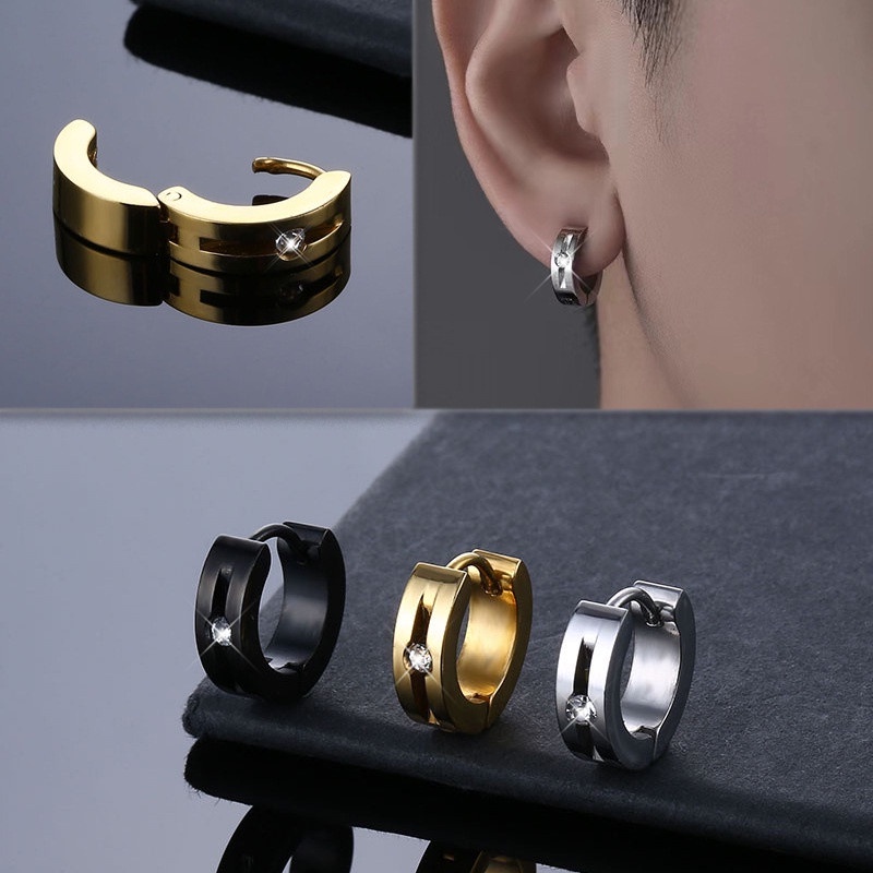 Men's diamond earrings on sale in stainless steel