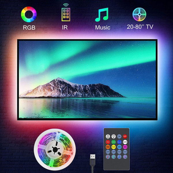 TV LED BacklightsMMusic Sync LED Strip Light with Remote RGB 5050 LED Strip for PC Desk, TV Backlights, Home Decoration