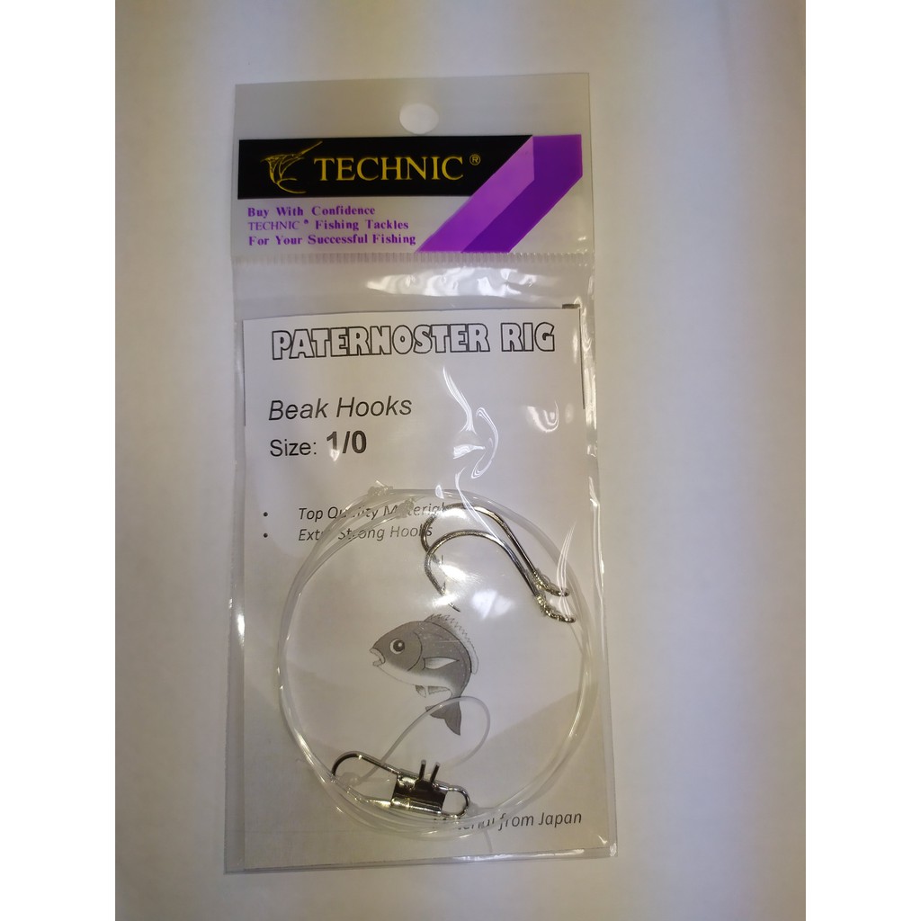Technic Paternoster 2 Beak Hooks Pre-tied Rig - Sizes 6 to 2/0 - FC Line -  Components made in Japan