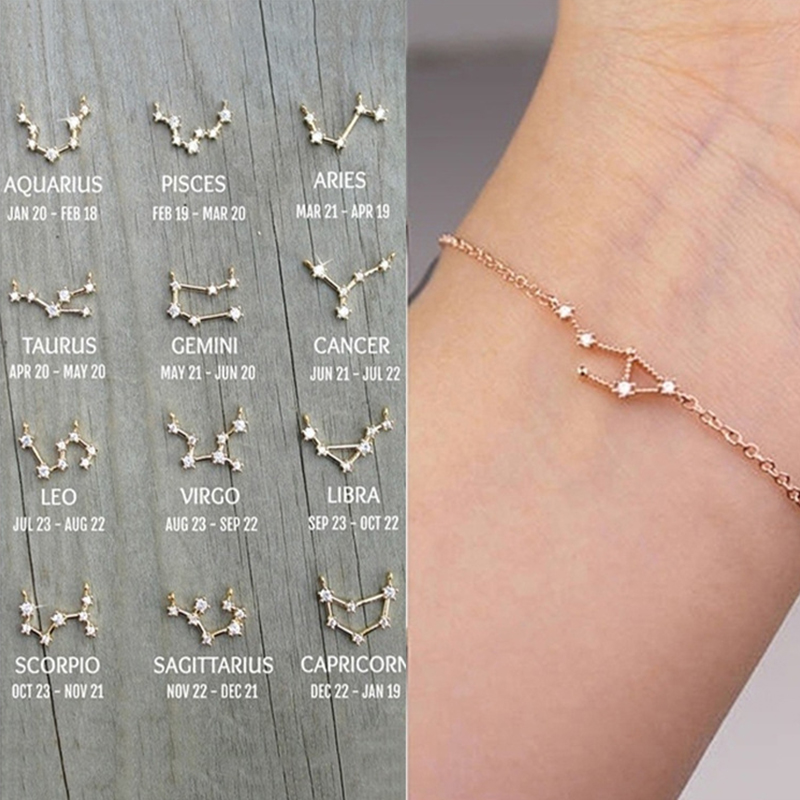 12 Constellation Simple Bracelets for Women Charm Zodiac Pattern Chain Bangles Baby Birthday Bracelet Jewelry Gift