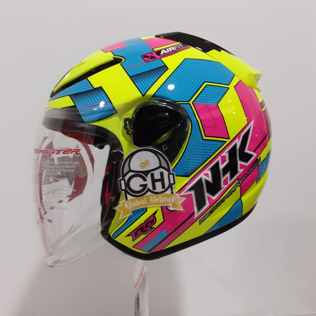 NHK R6 R-6 HALF FACE HELMET CUBE YELLOW FLO MOTIF | Shopee Singapore