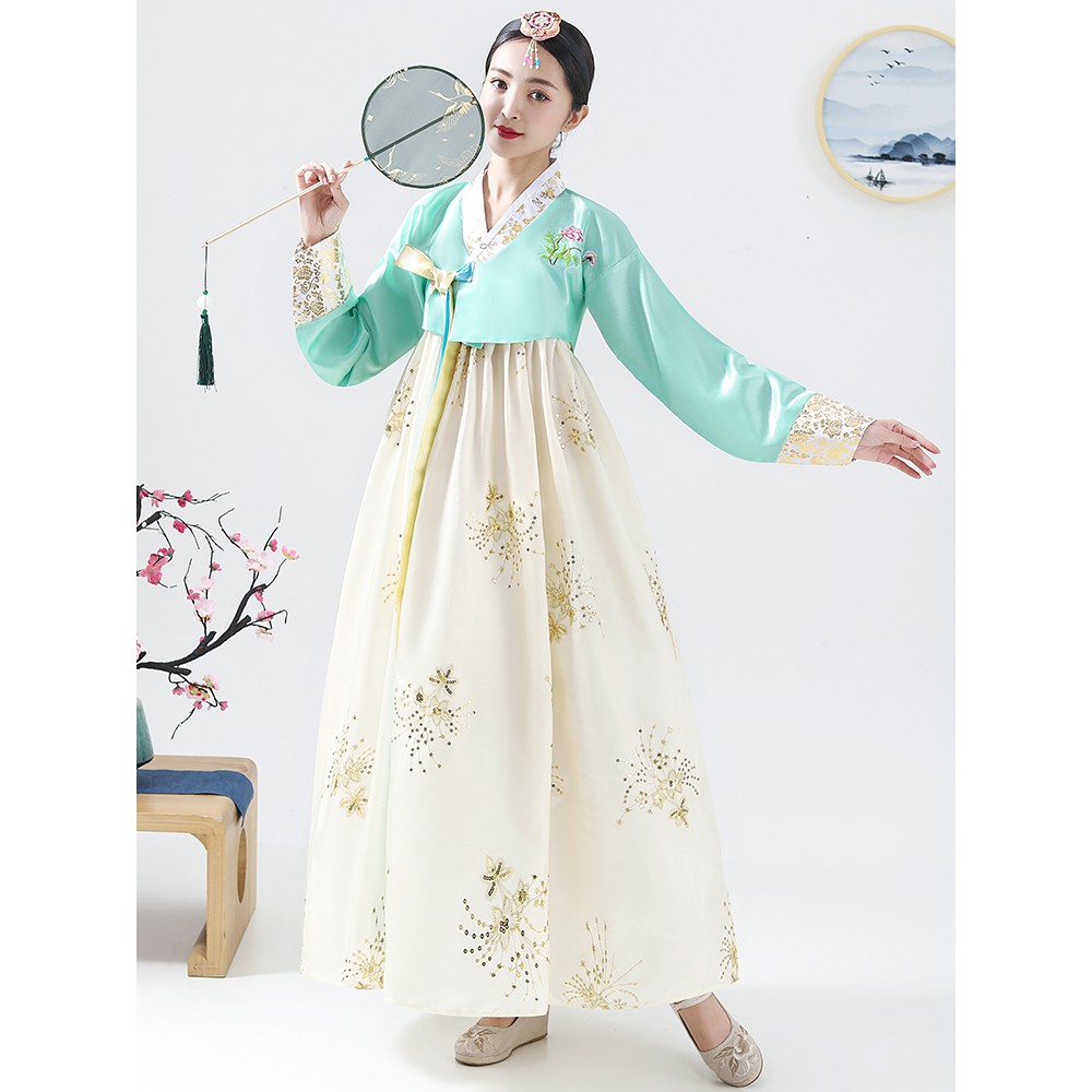 Women Sequined Big Swing Dress Korean Traditional Palace Costume