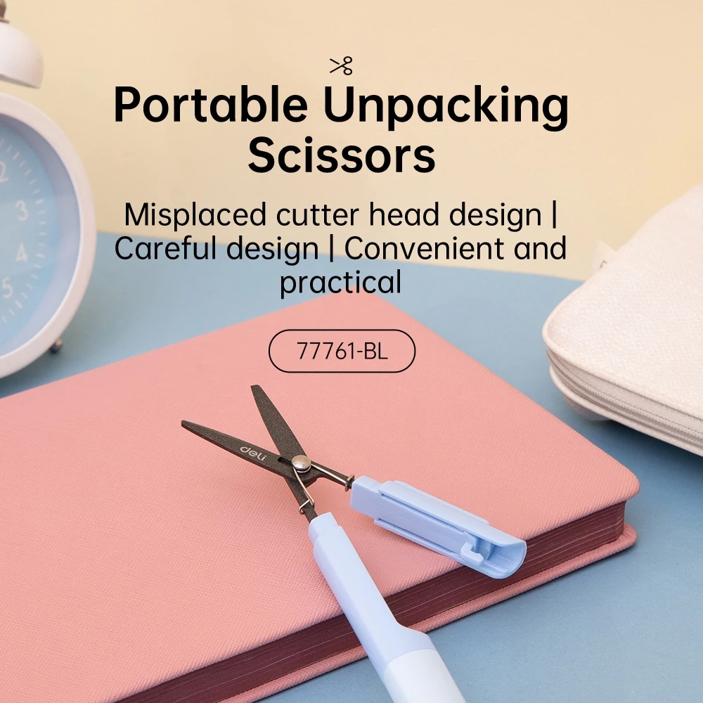 Deli Portable Scissors Gunting Portabel Warna Pink Biru 77761 - Gambar 3